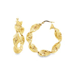 14K Yellow Gold Twisted Greek Key Design Large Hoop Earrings 4.0Dwt
