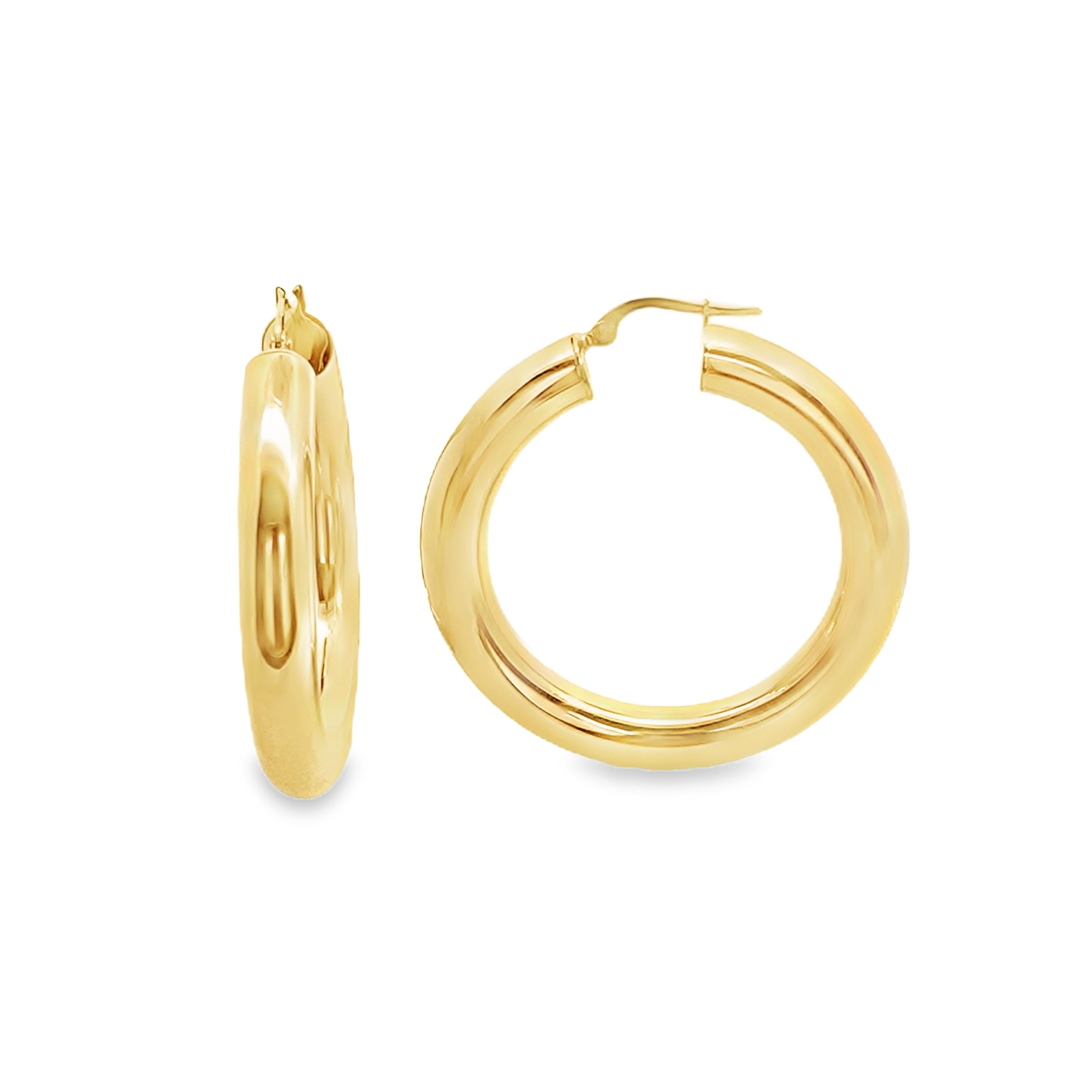 14K Yellow Gold Hollow Plain Tube Large Hoop Earrings 3.9Dwt