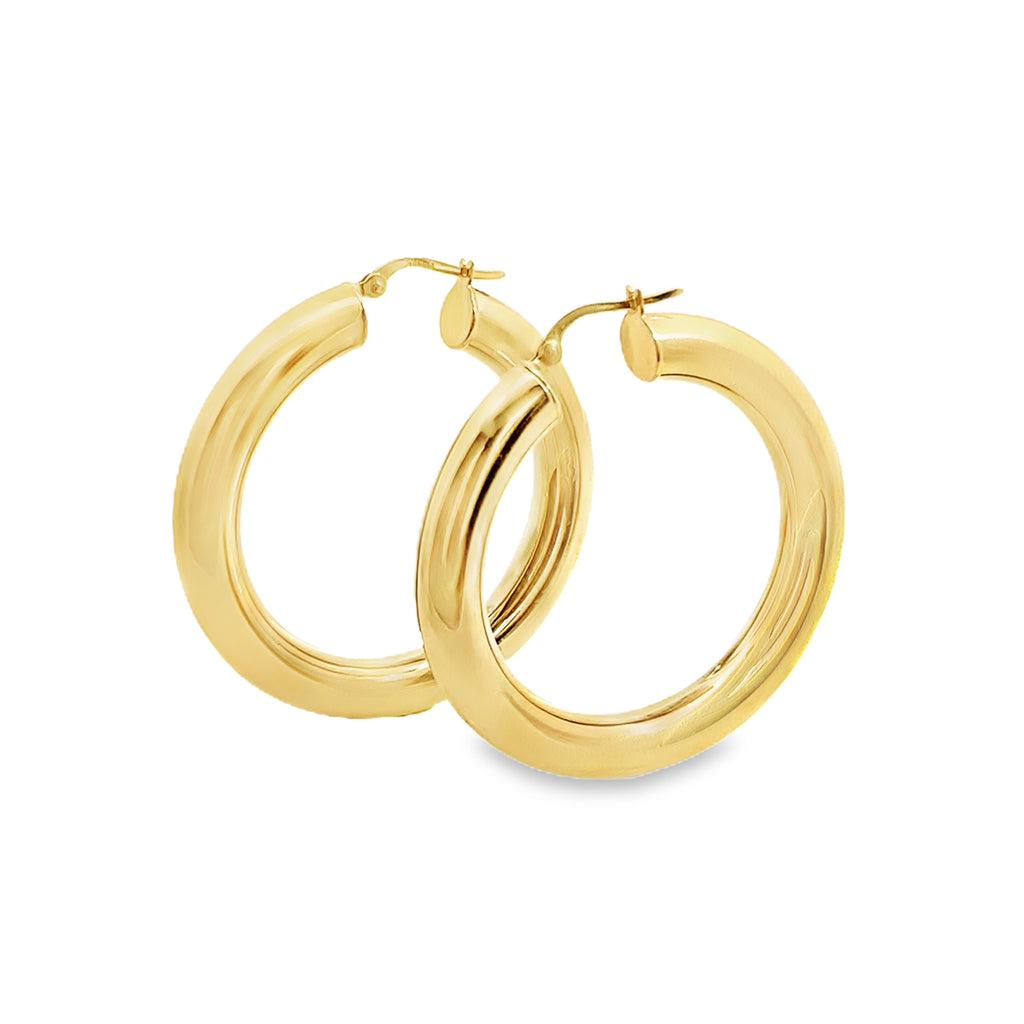 14K Yellow Gold Hollow Plain Tube Large Hoop Earrings 3.9Dwt