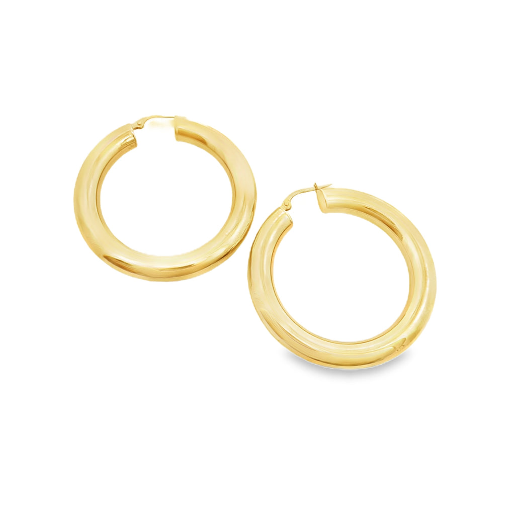 14K Yellow Gold Hollow Plain Tube Large Hoop Earrings 3.9Dwt