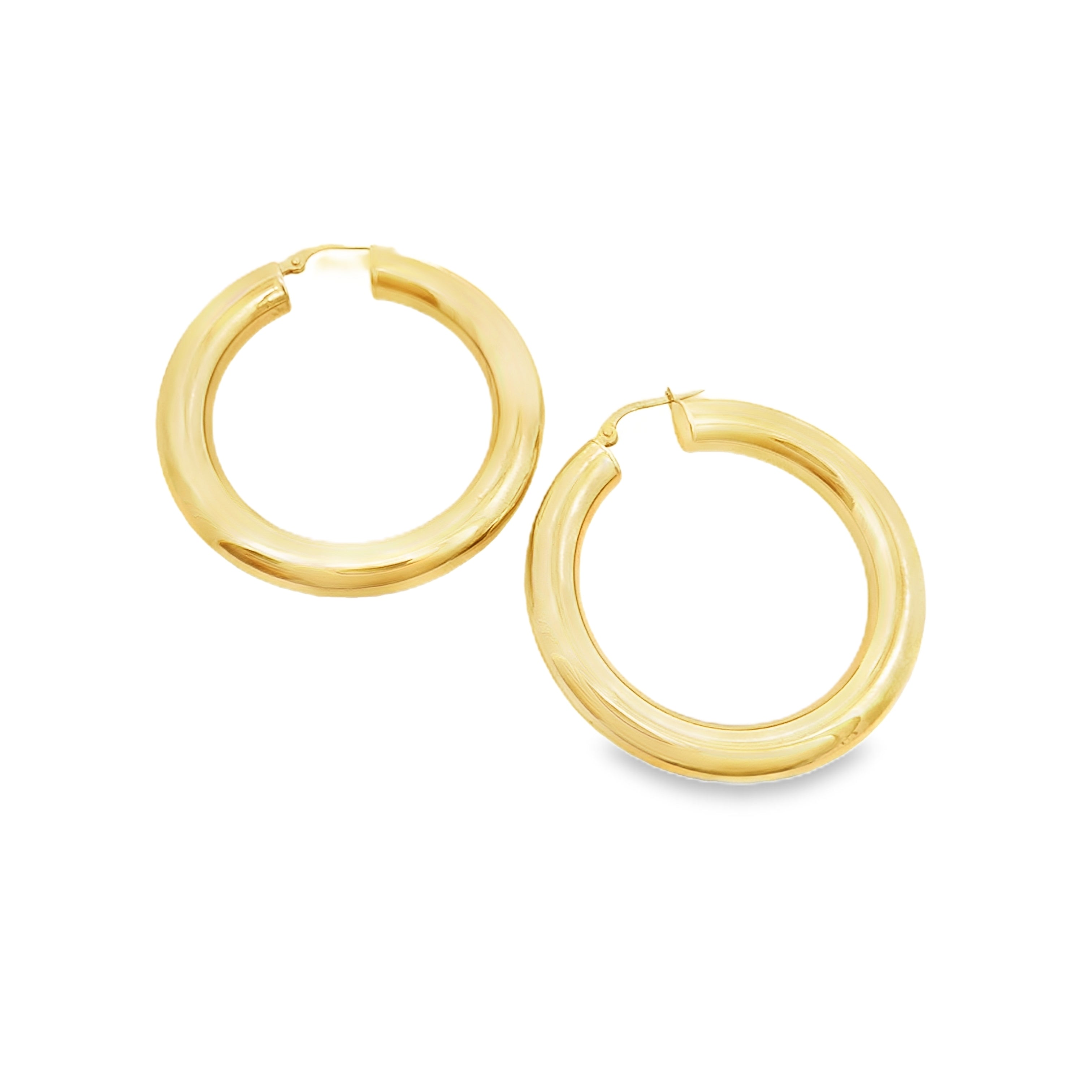 14K Yellow Gold Hollow Plain Tube Large Hoop Earrings 3.9Dwt