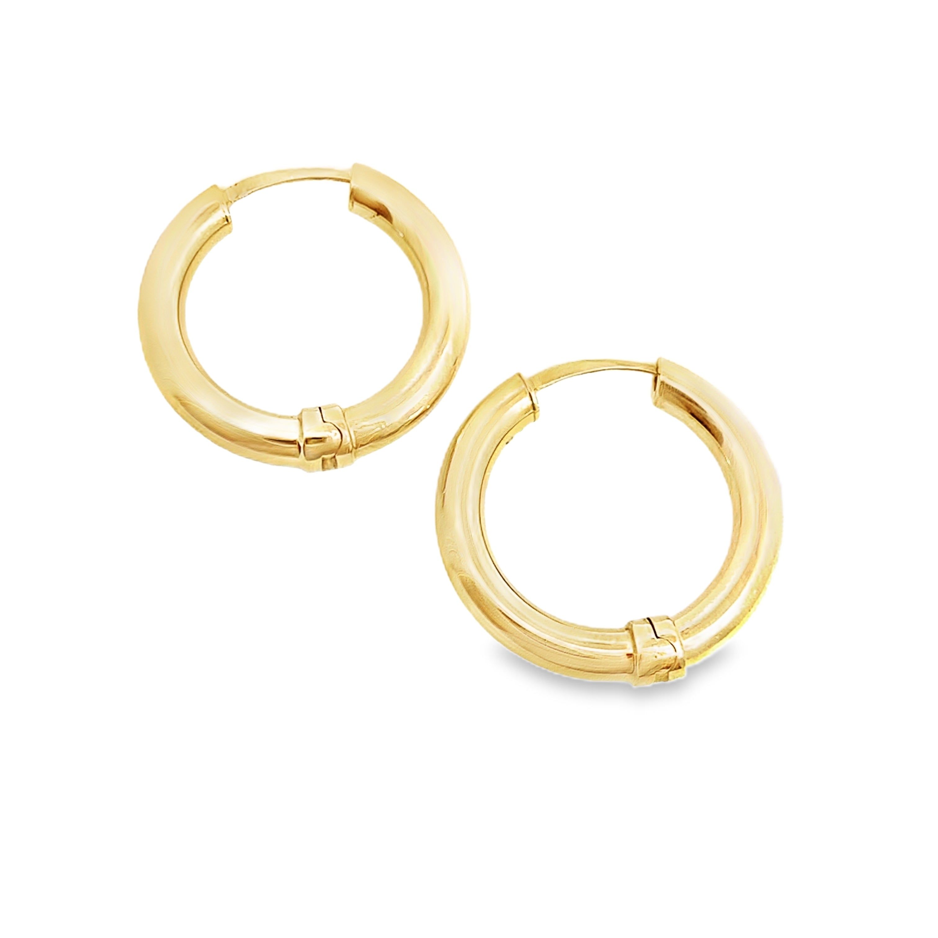14K Yellow Gold Hollow Tube Plain Medium Hoop Earrings 1.4Dwt