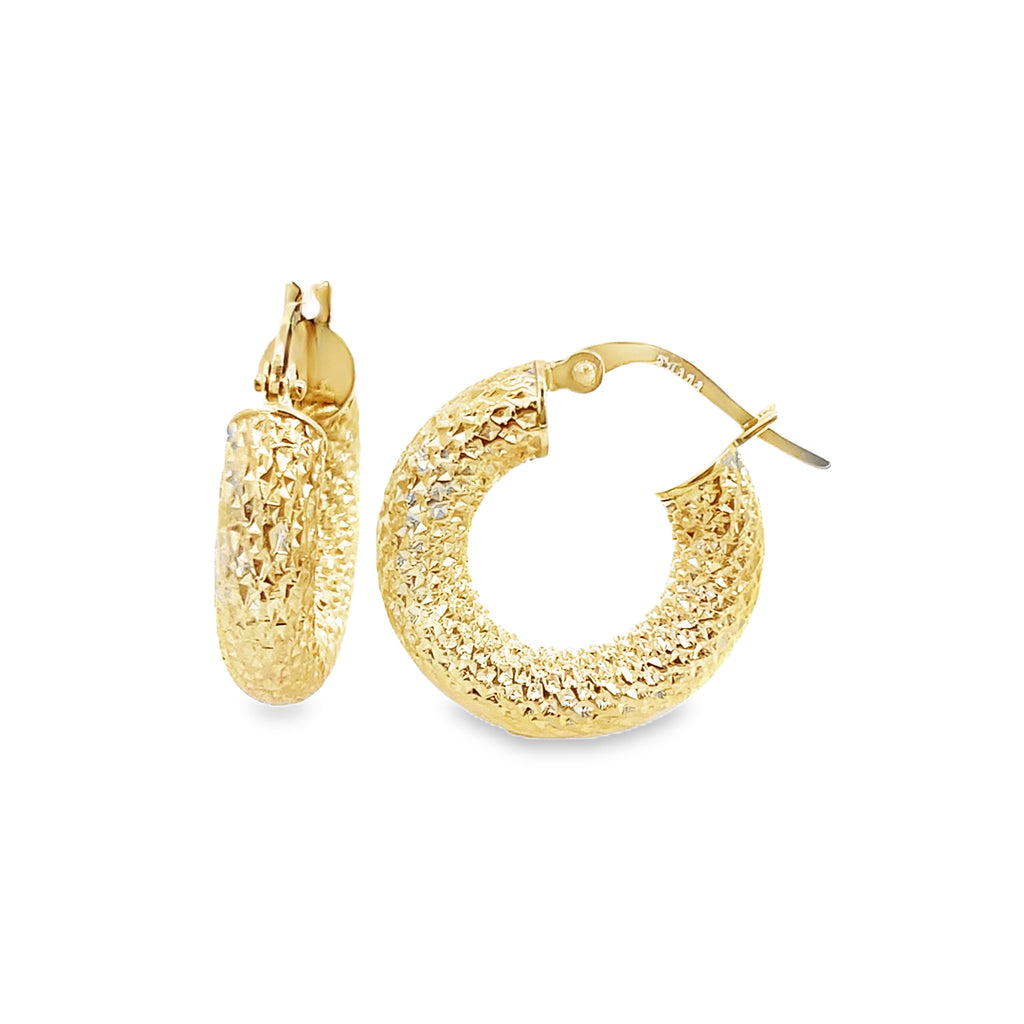 14K Yellow Gold Small Hoop Earrings W/ Design 1.7Dwt