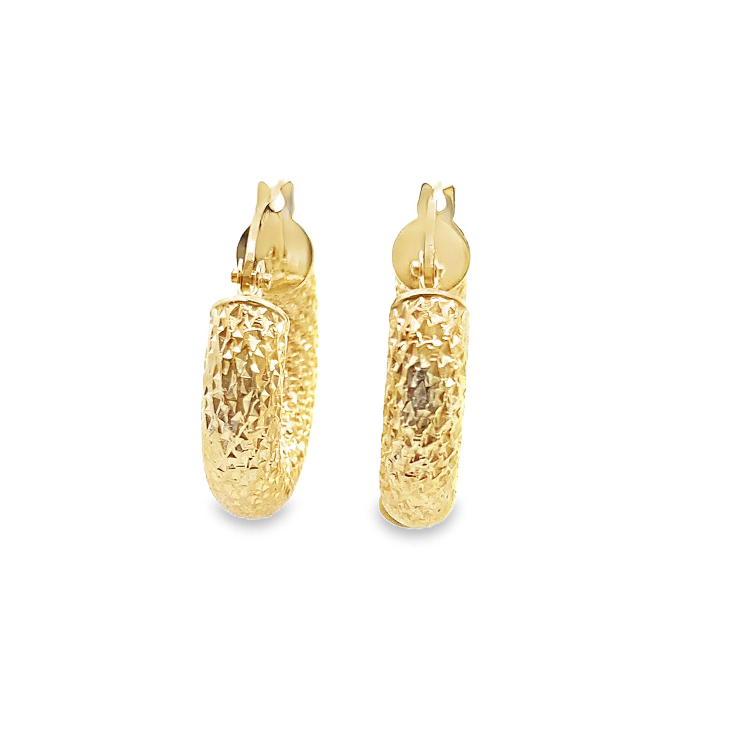 14K Yellow Gold Small Hoop Earrings W/ Design 1.7Dwt