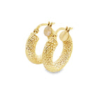 14K Yellow Gold Small Hoop Earrings W/ Design 1.7Dwt