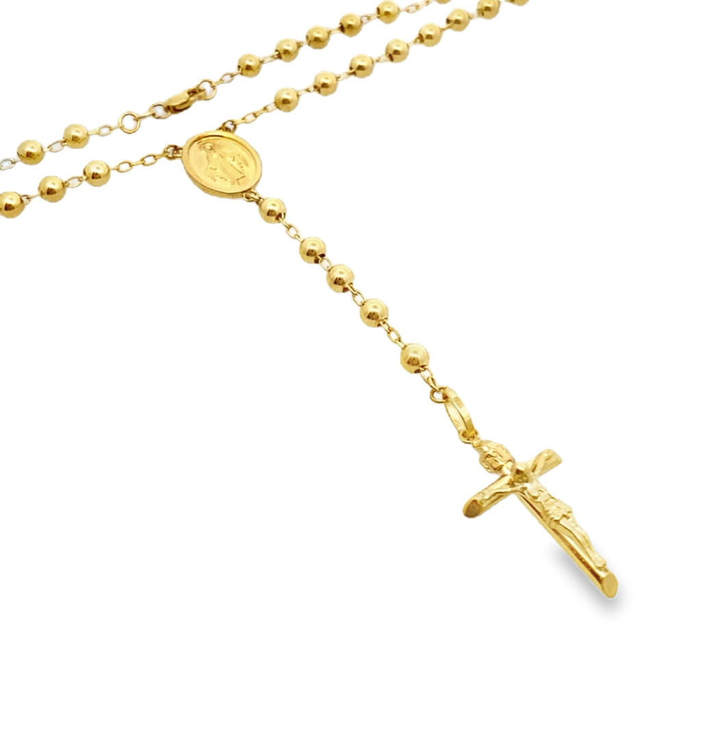 14K Yellow Gold Plain Beaded Rosary Necklace 4mm 18In 10.4Dwt