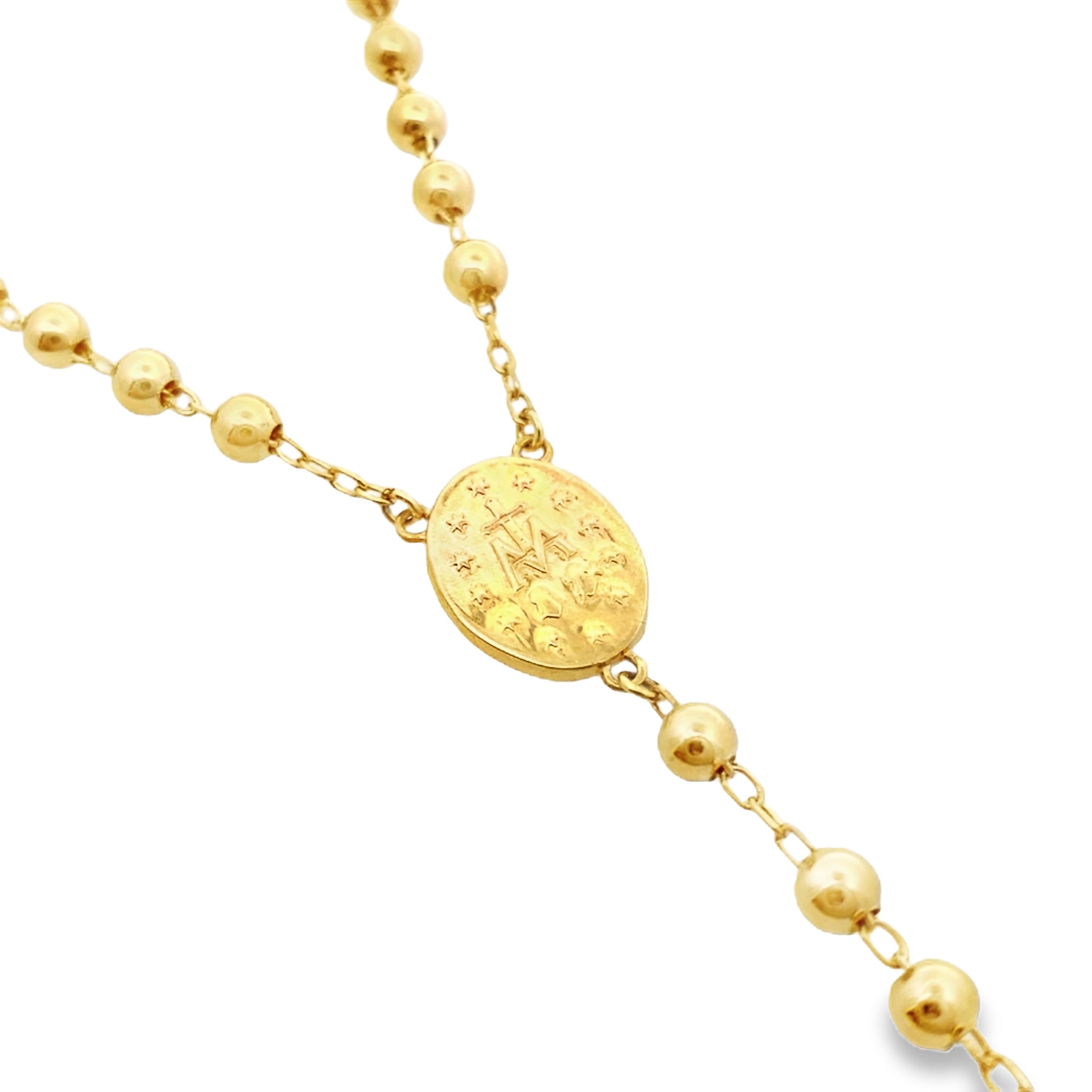 14K Yellow Gold Plain Beaded Rosary Necklace 4mm 18In 10.4Dwt