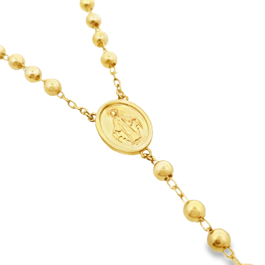 14K Yellow Gold Plain Beaded Rosary Necklace 4mm 18In 10.4Dwt