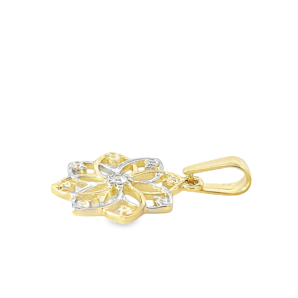 10K Two Tone Cubic Zirconia Flower Pendant 0.6Dwt