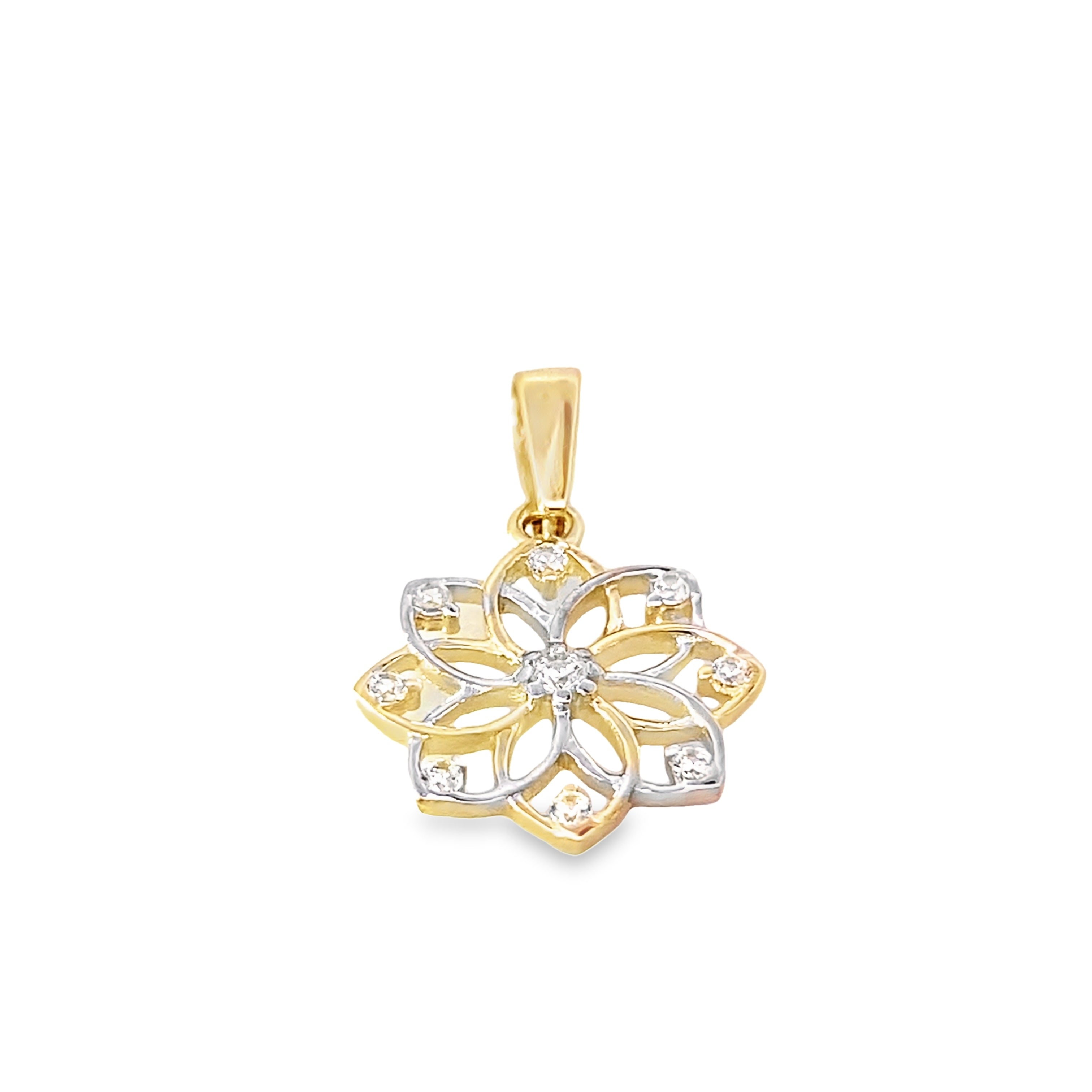 10K Two Tone Cubic Zirconia Flower Pendant 0.6Dwt