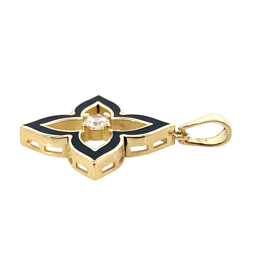 14K Yellow Gold Ladies Flower Enamel Pendant 1.7Dwt