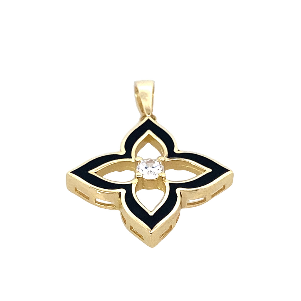 14K Yellow Gold Ladies Flower Enamel Pendant 1.7Dwt