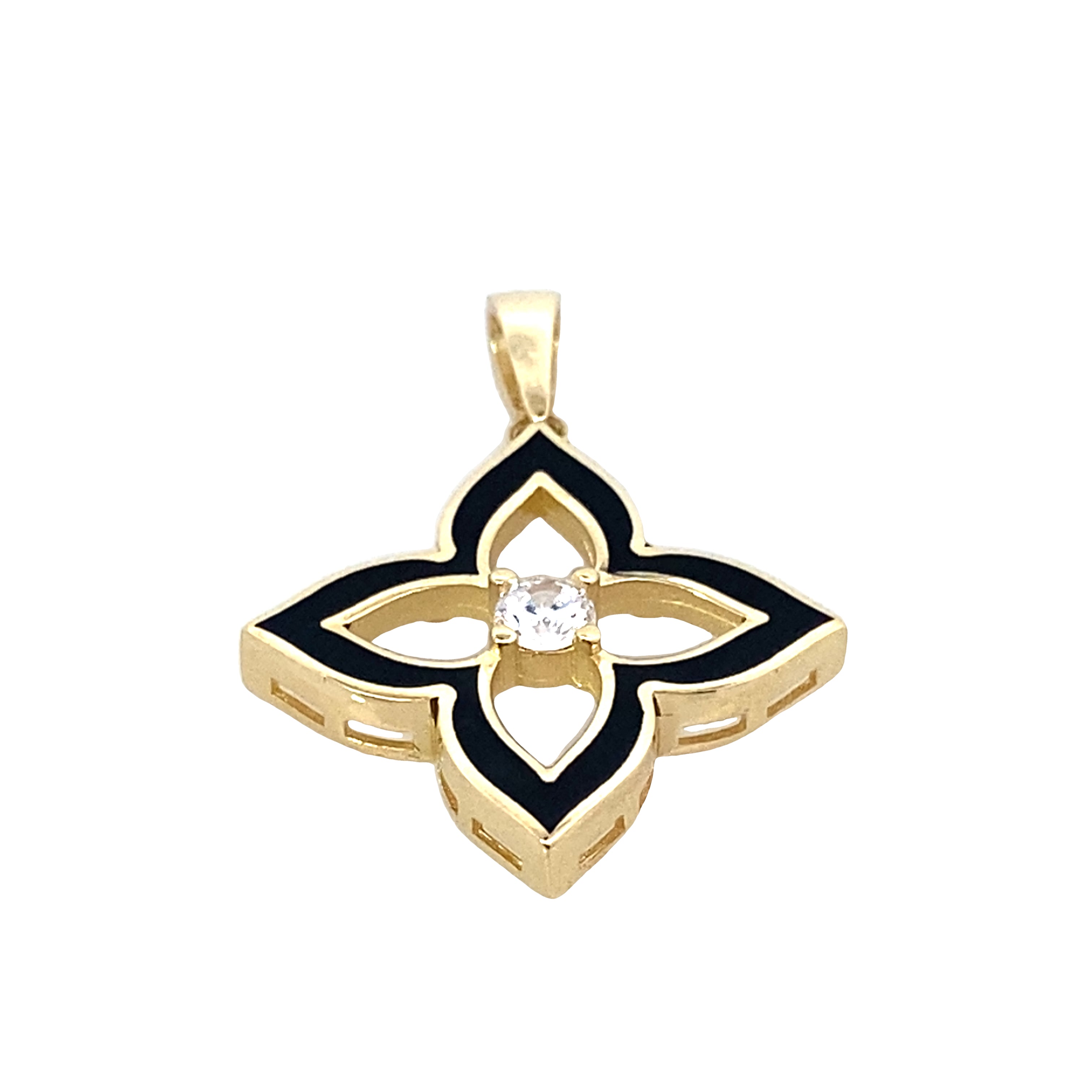 14K Yellow Gold Ladies Flower Enamel Pendant 1.7Dwt