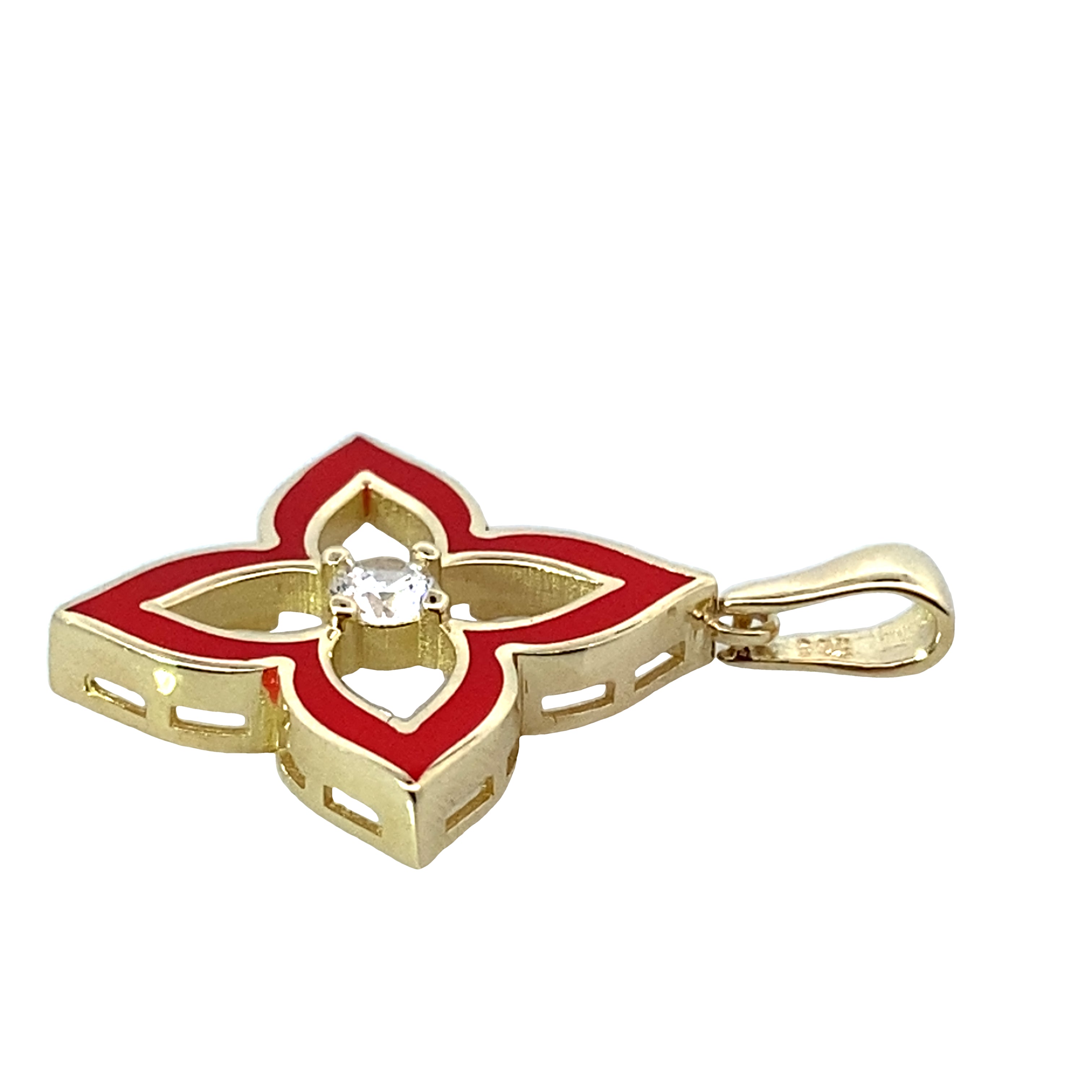 14K Yellow Gold Ladies Flower Enamel Pendant 1.7Dwt