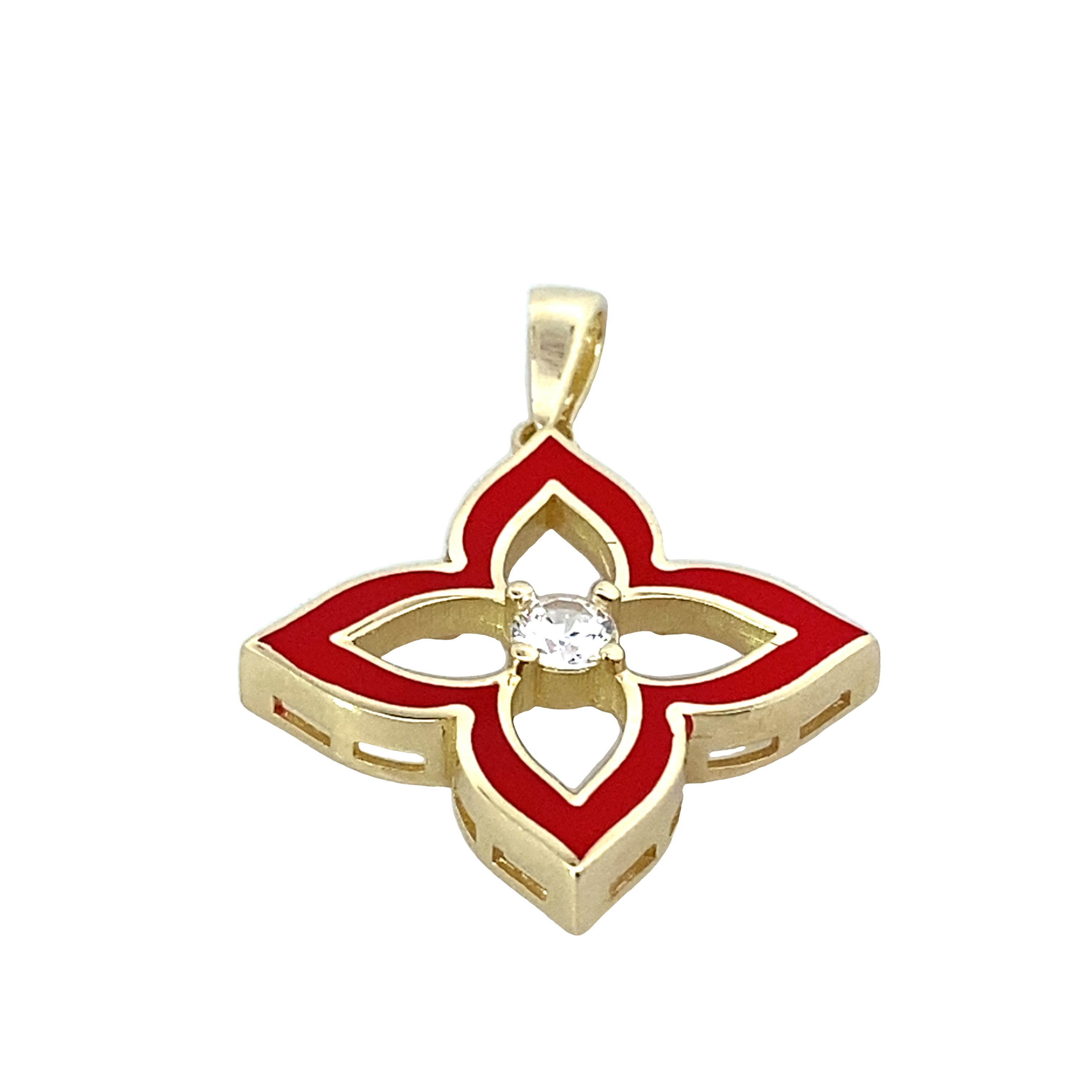 14K Yellow Gold Ladies Flower Enamel Pendant 1.7Dwt