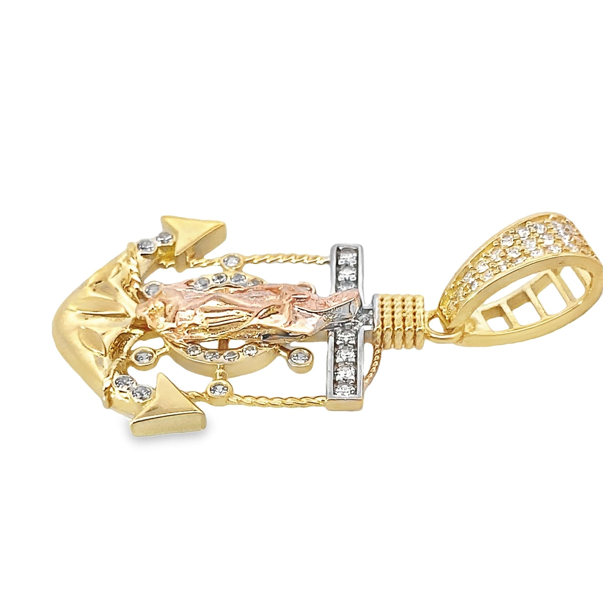 14K Two Tone Gold La Milagrosa Anchor Pendant 2.6Dwt
