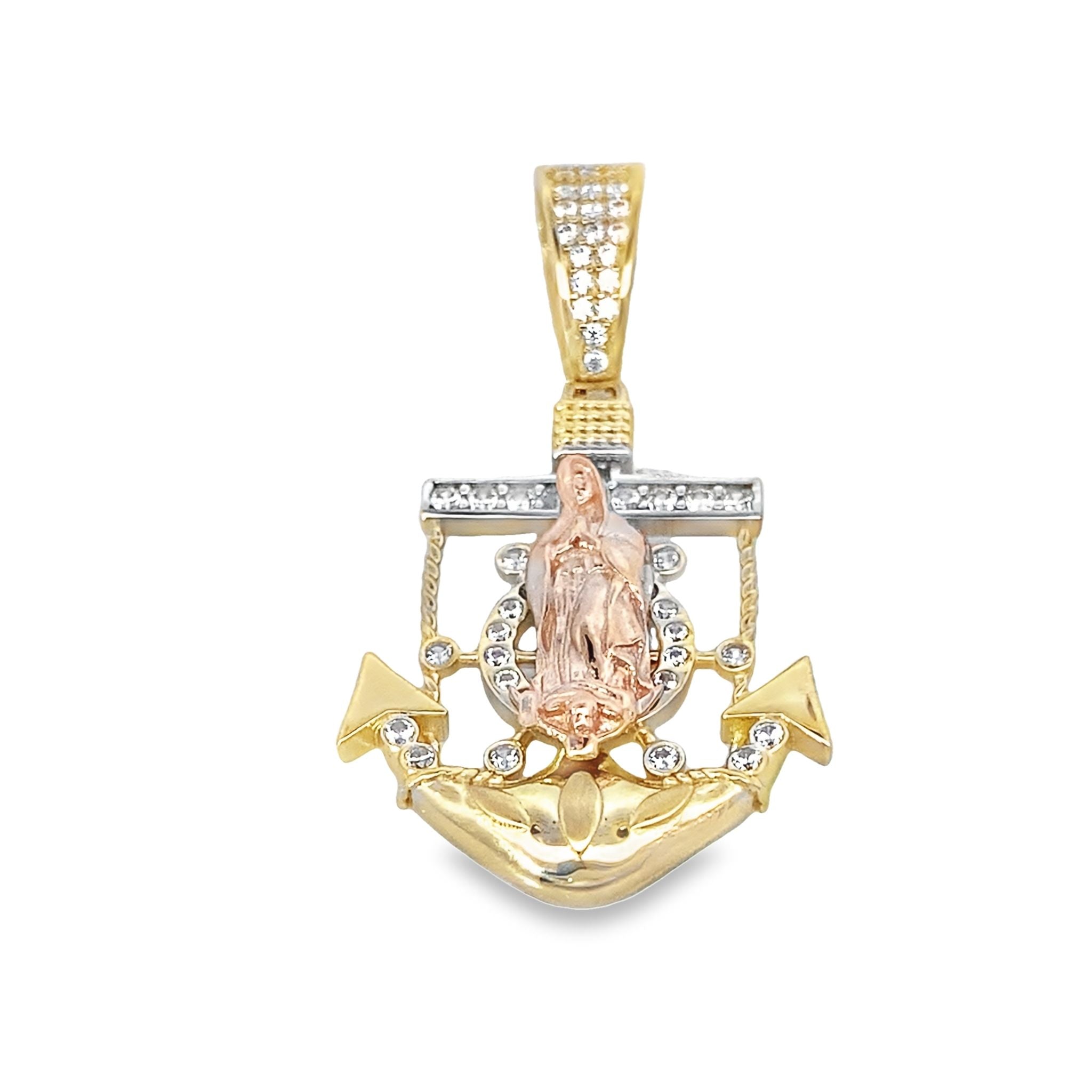 14K Two Tone Gold La Milagrosa Anchor Pendant 2.6Dwt