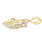 14K Two Tone Gold Cz Lion Face Style Pendant 4.2Dwt