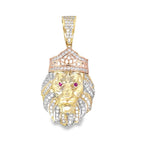 14K Two Tone Gold Cz Lion Face Style Pendant 4.2Dwt