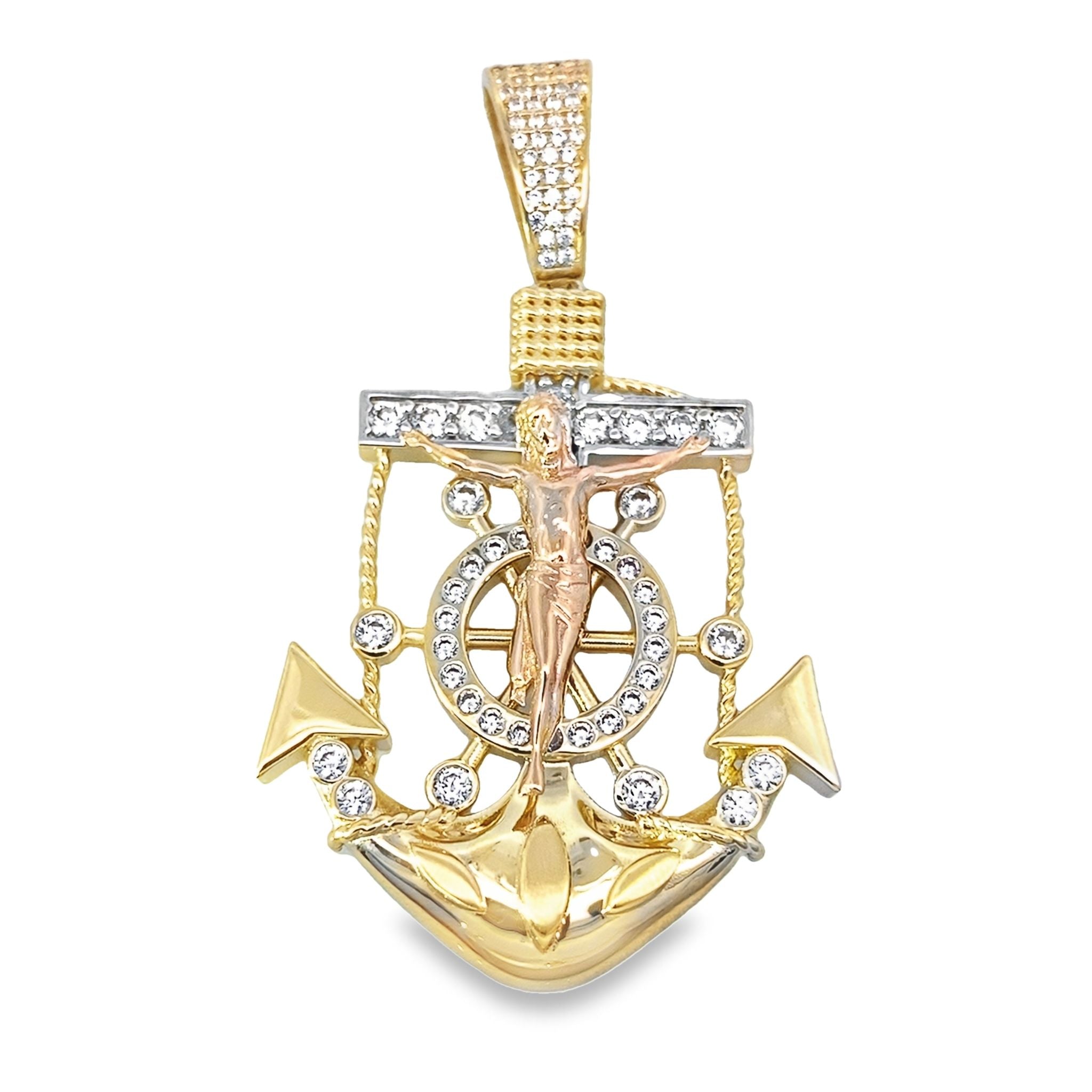 14K Two Tone Jesus Anchor Pendant 7.5Dwt
