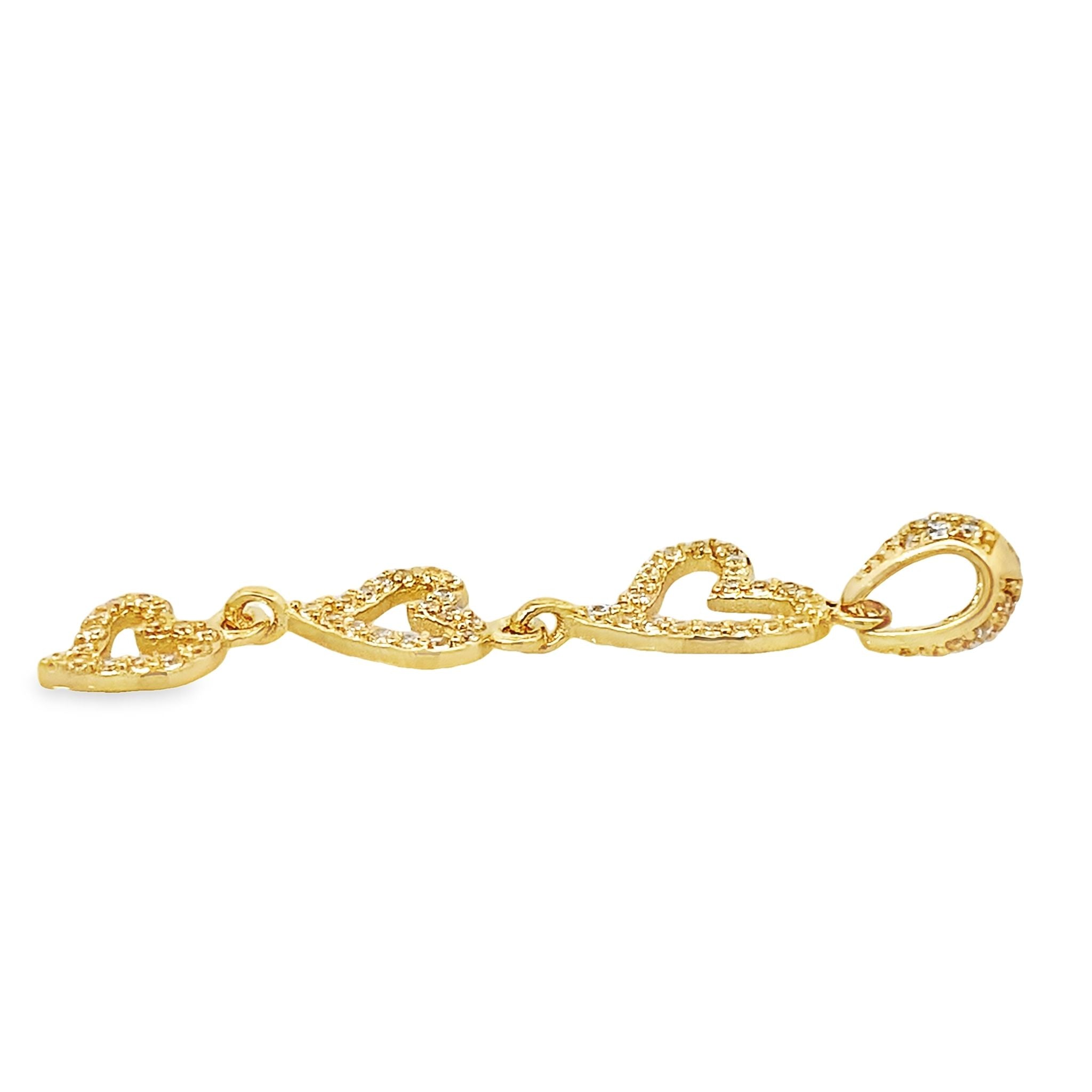 14K Yellow Gold Cz Triple Hearts Pendant 1.0Dwt