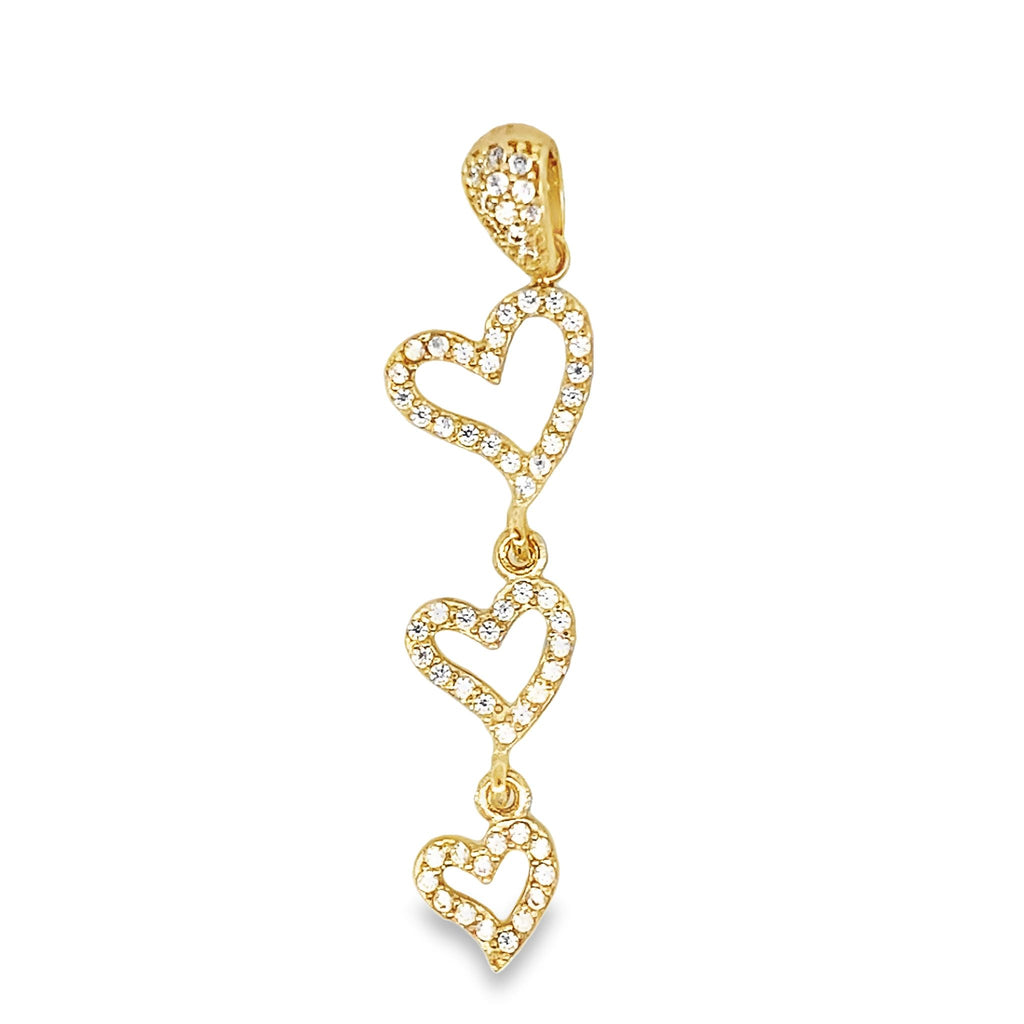 14K Yellow Gold Cz Triple Hearts Pendant 1.0Dwt