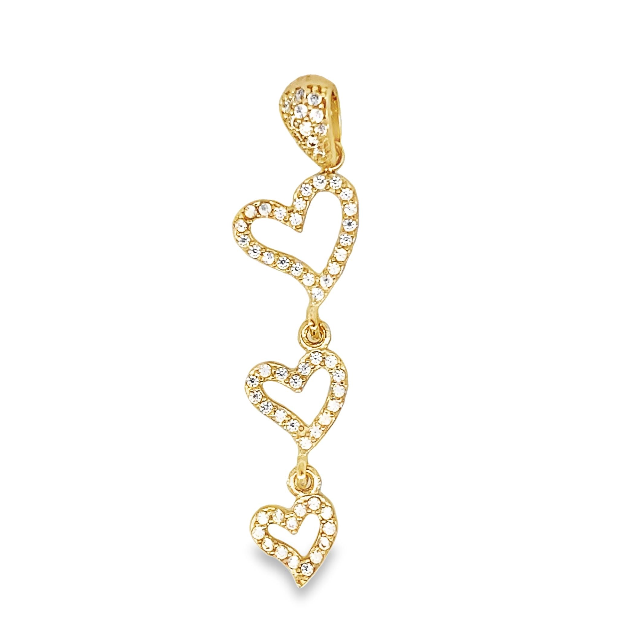 14K Yellow Gold Cz Triple Hearts Pendant 1.0Dwt