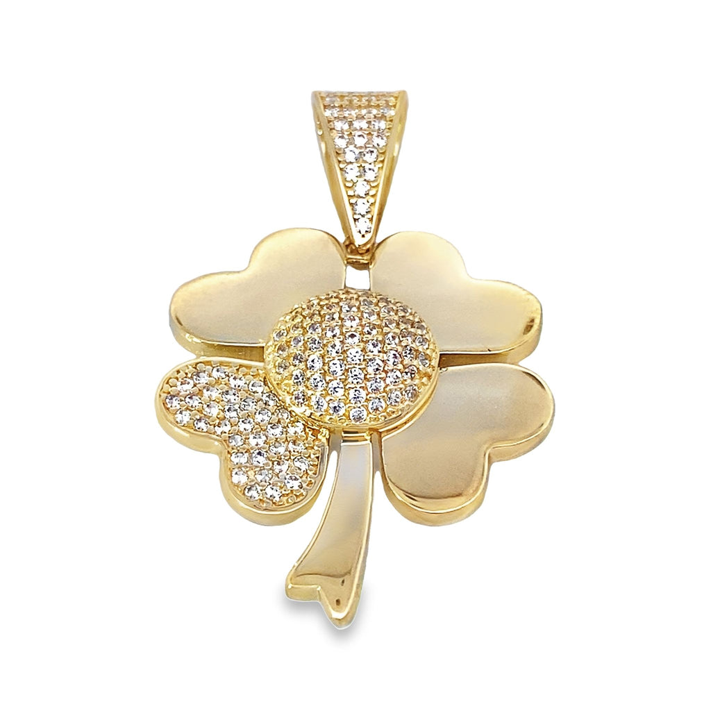 14K Yellow Gold Cz Large Flower Pendant 3.7Dwt