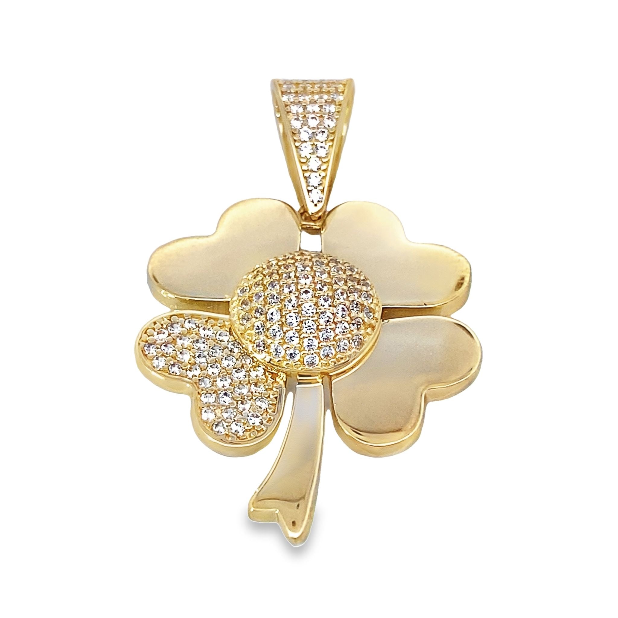 14K Yellow Gold Cz Large Flower Pendant 3.7Dwt
