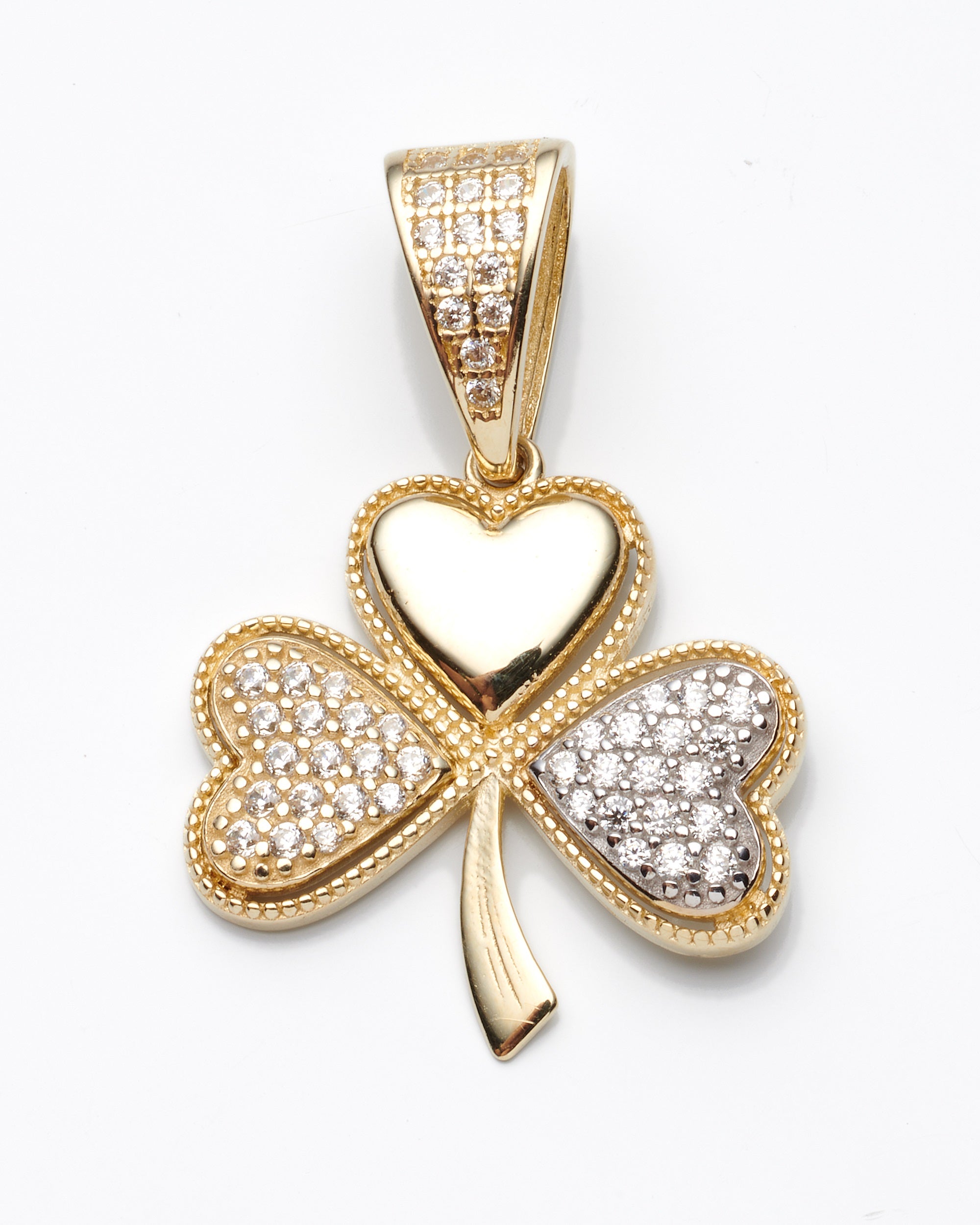 14K Yellow Gold Cz Three Leaf Clover Pendant 1.7Dwt