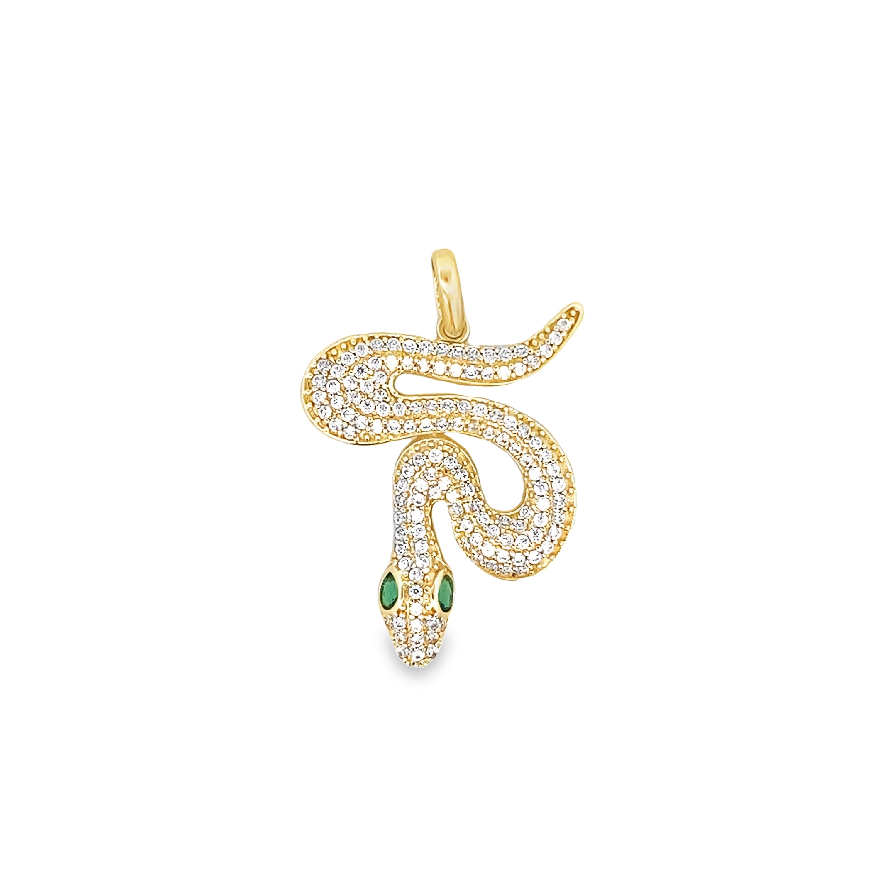 14K Yellow Gold Snake Pendant W/Cubic Zirconia 2.6Dwt