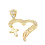 14K Yellow Gold Cz Heart Cross Pendant 3.2Dwt