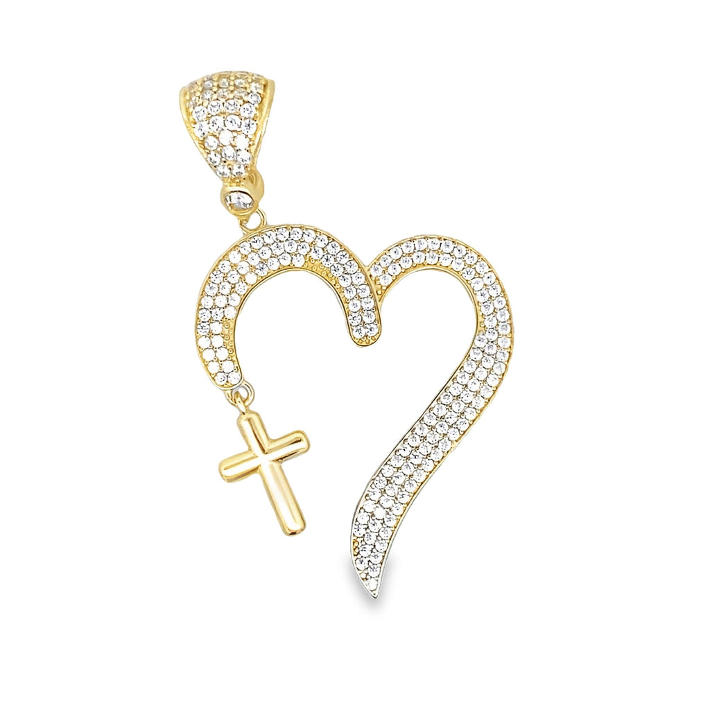 14K Yellow Gold Cz Heart Cross Pendant 3.2Dwt