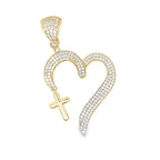 14K Yellow Gold Cz Heart Cross Pendant 3.2Dwt