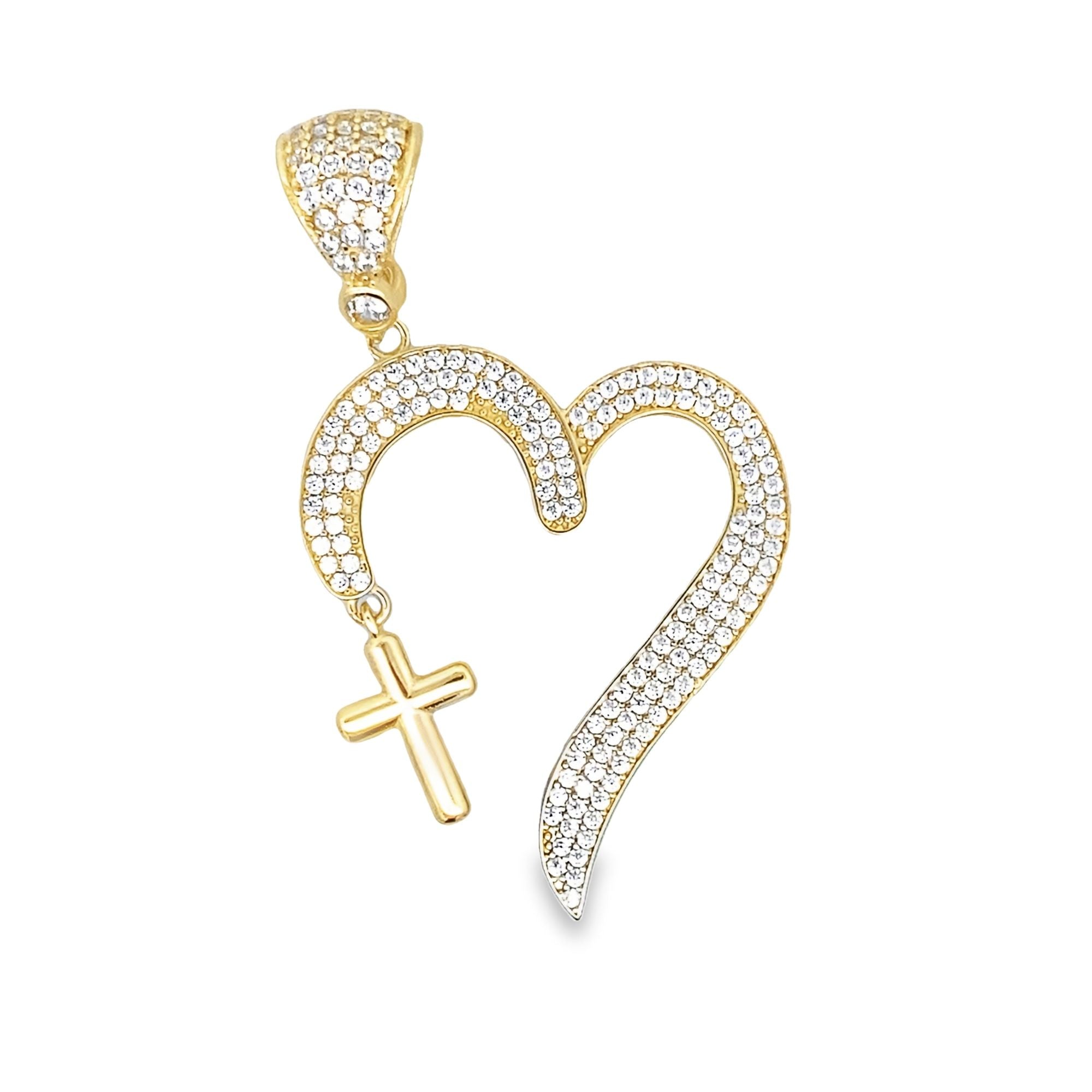 14K Yellow Gold Cz Heart Cross Pendant 3.2Dwt