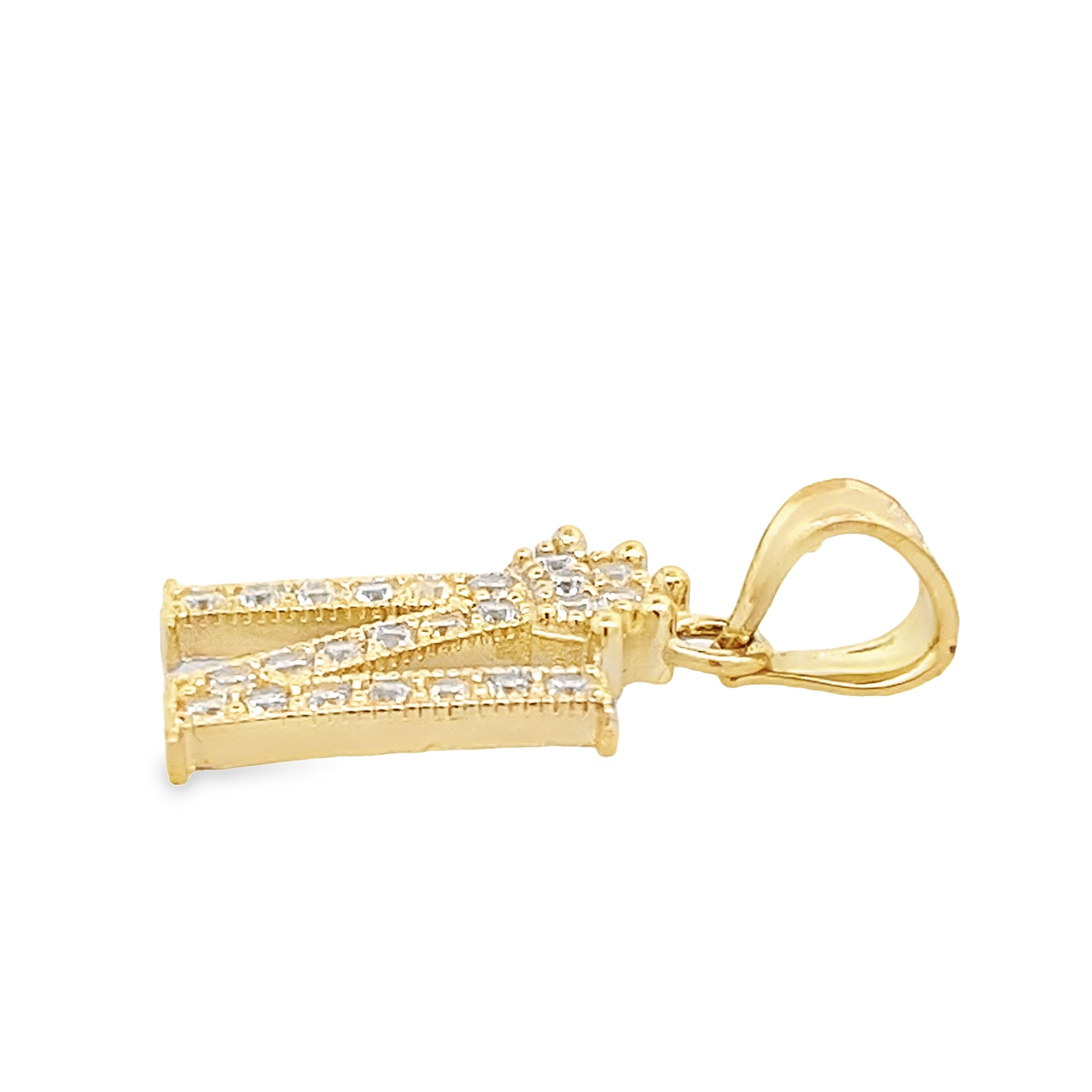 10K Yellow Gold Cz Letter "N" Pendant 0.7Dwt