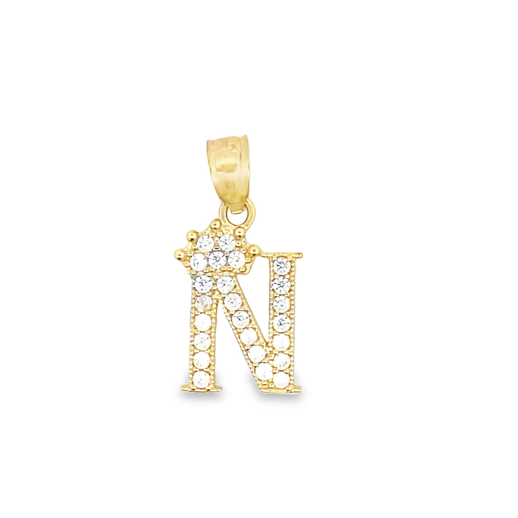 10K Yellow Gold Cz Letter "N" Pendant 0.7Dwt