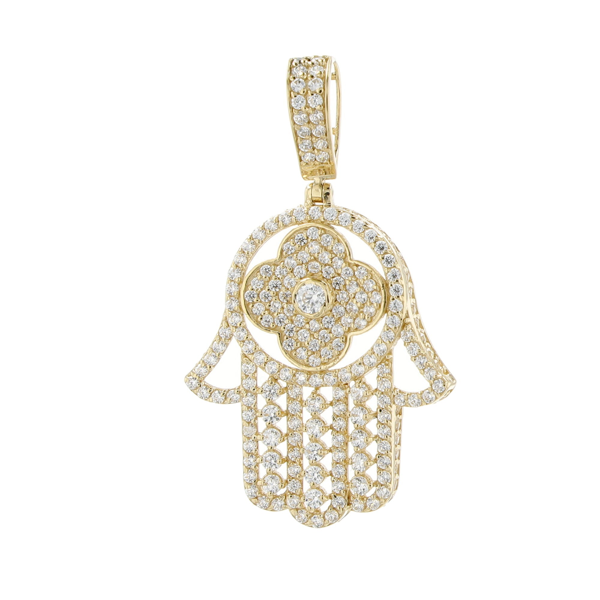 10K Yellow Gold Cz Hand Of Fatima Style Pendant 3.1Dwt