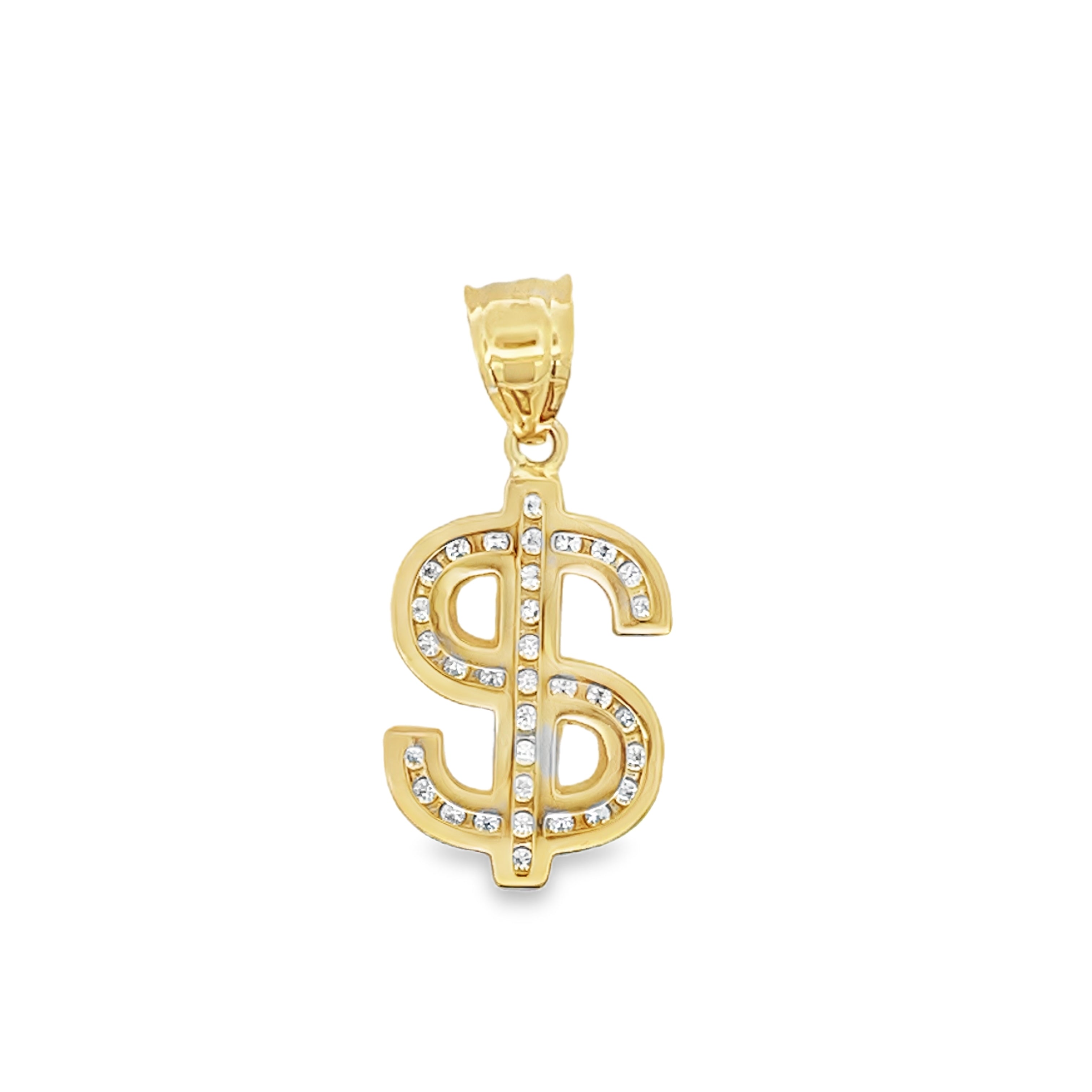 14K Yellow Gold Dollar Sign W/ Cz Pendant  1.8Dwt