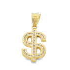 14K Yellow Gold Dollar Sign W/ Cz Pendant  1.8Dwt