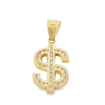 14K Yellow Gold Dollar Sign W/ Cz Pendant  1.8Dwt
