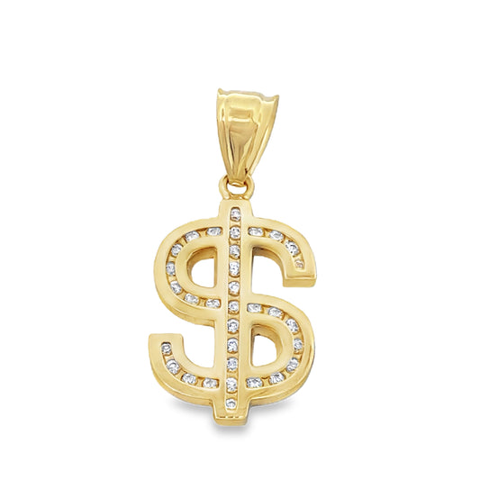 14K Yellow Gold Dollar Sign W/ Cz Pendant  1.8Dwt