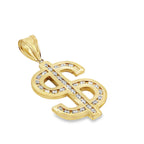 14K Yellow Gold Dollar Sign W/ Cz Pendant  5.2Dwt
