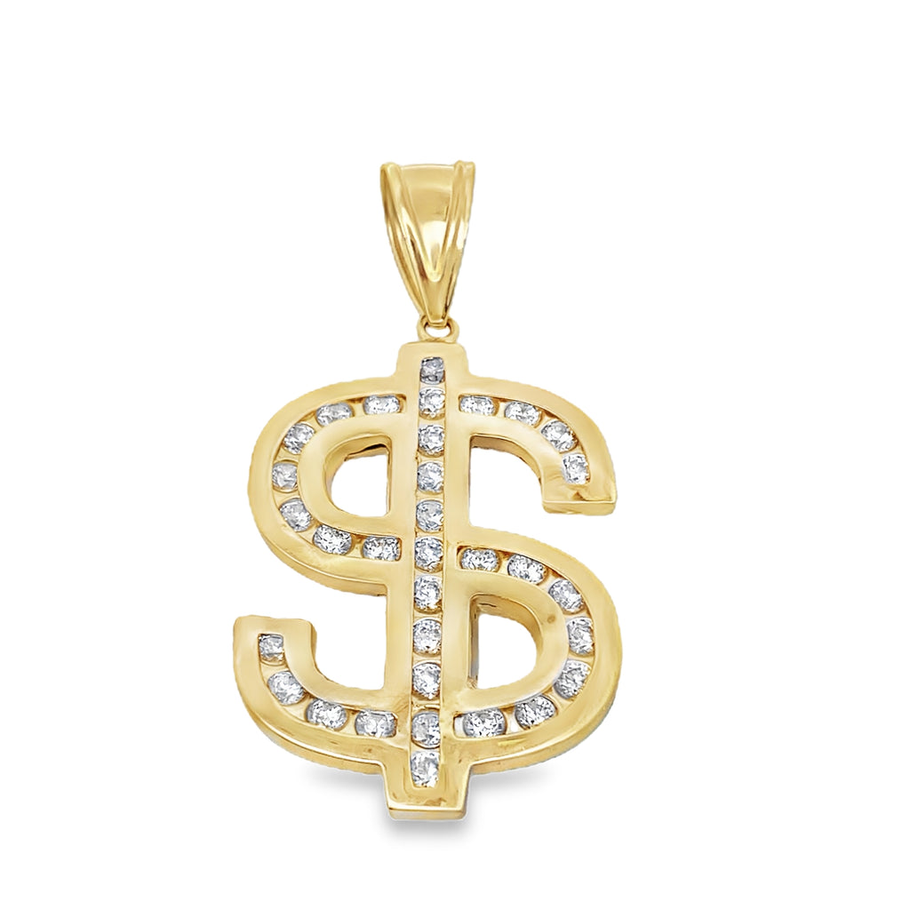 14K Yellow Gold Dollar Sign W/ Cz Pendant  5.2Dwt