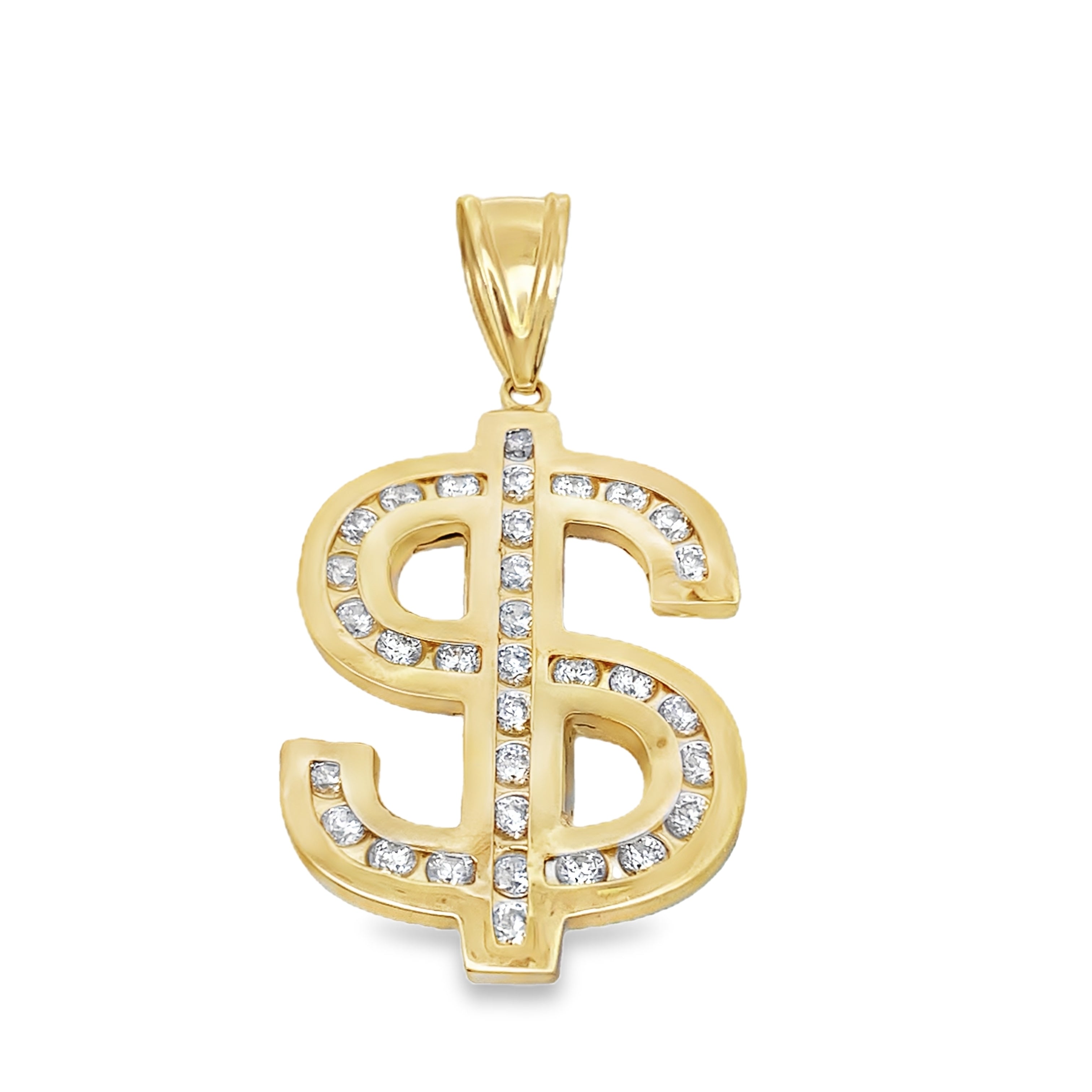 14K Yellow Gold Dollar Sign W/ Cz Pendant  5.2Dwt