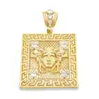 10K Yellow Gold Cz Square Medusa Style Pendant 7.1Dwt