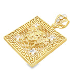 10K Yellow Gold Cz Square Medusa Style Pendant 7.1Dwt