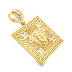 10K Yellow Gold Cz Square Medusa Style Pendant 7.1Dwt