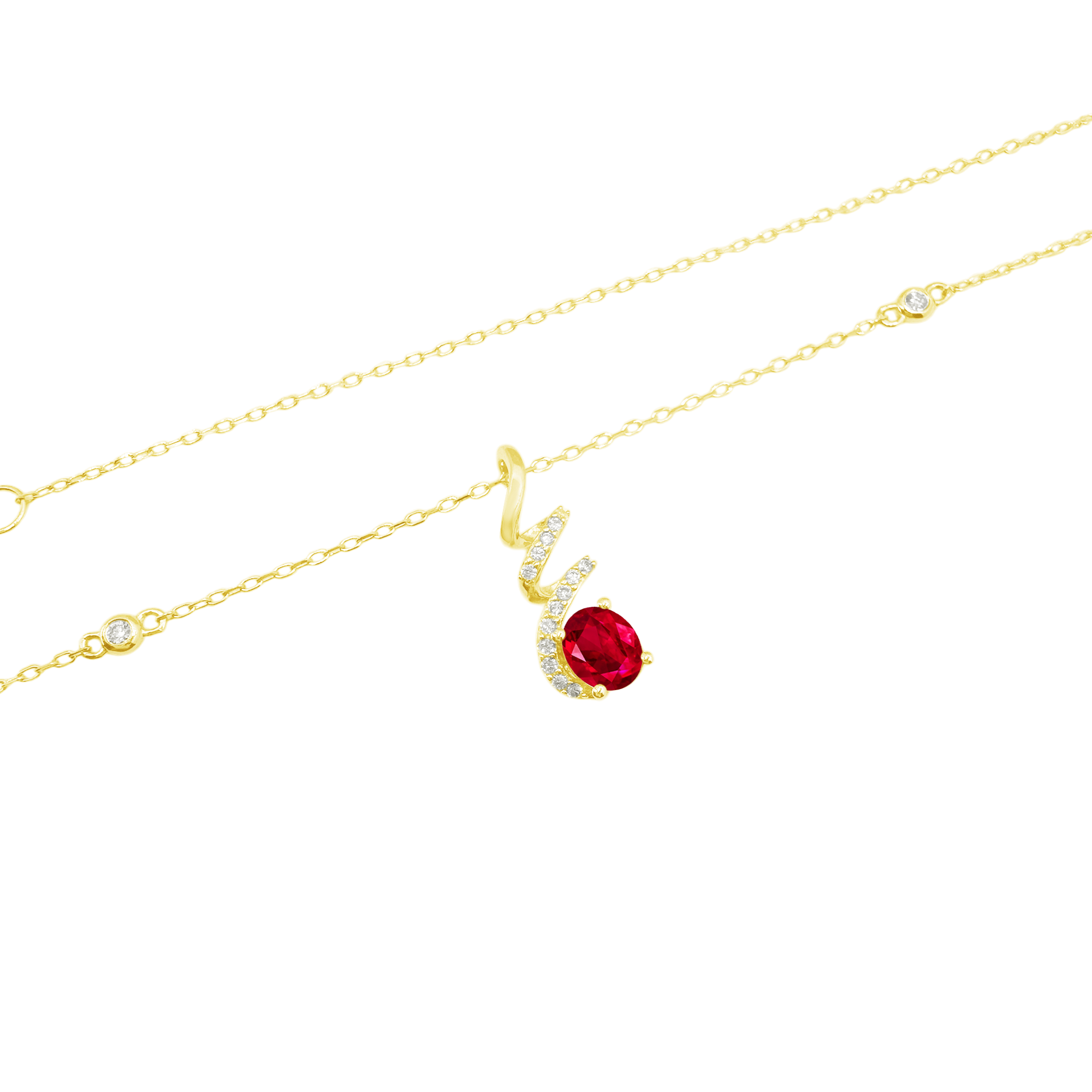 0.07Ct Dia 0.42Ct Ru 14K Yellow Gold Ruby Pendant Necklace 18In 1.1Dwt
