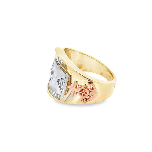14K Tri Color Mens Cz Ring Size 10 5.0Dwt